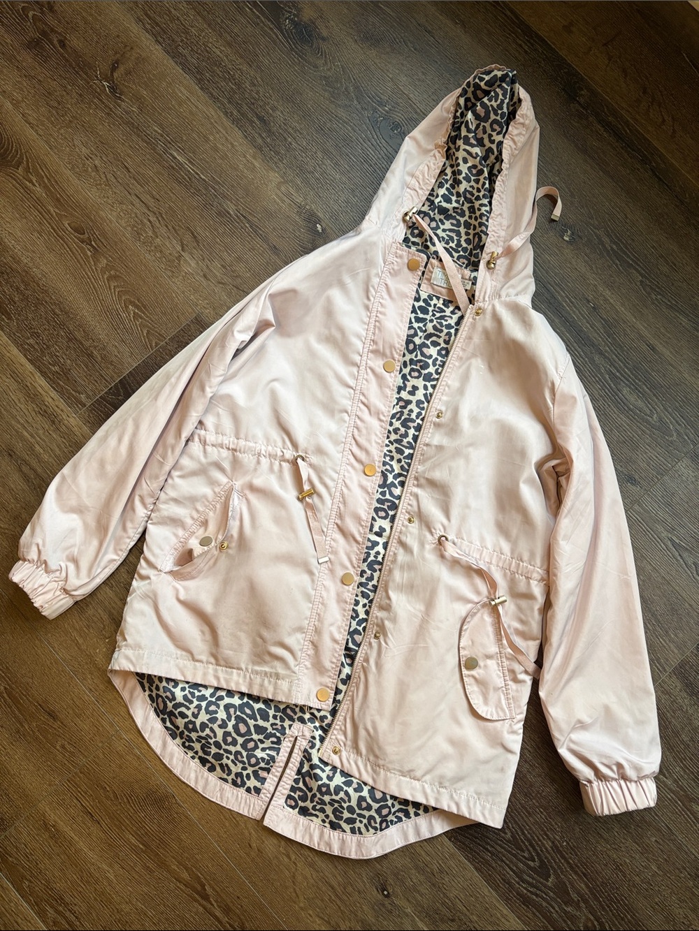 Time and Tru Pale Pink Hooded Anorak with Leopard Lining